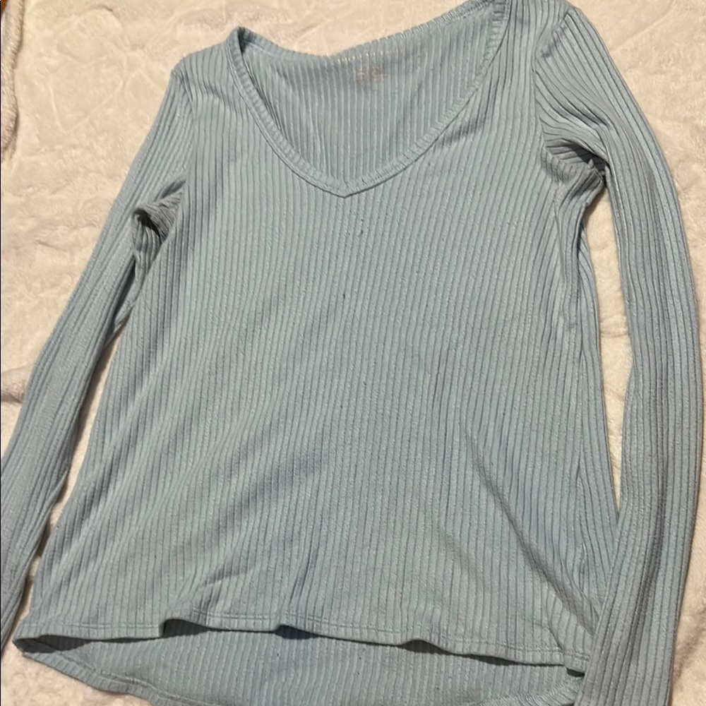 American Eagle Outfitters Blue Gray Ribbed Blouse